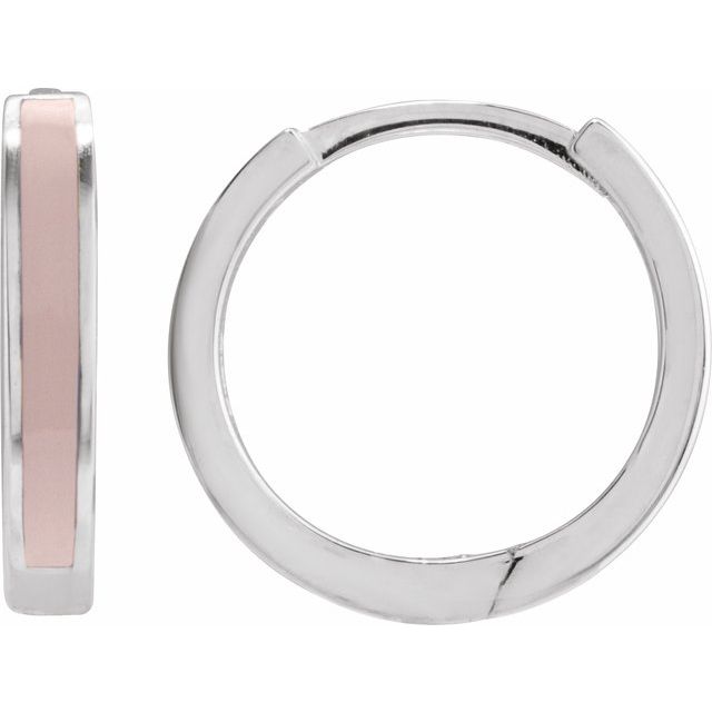 Sterling Silver Pink Enamel Hinged Hoop Earrings