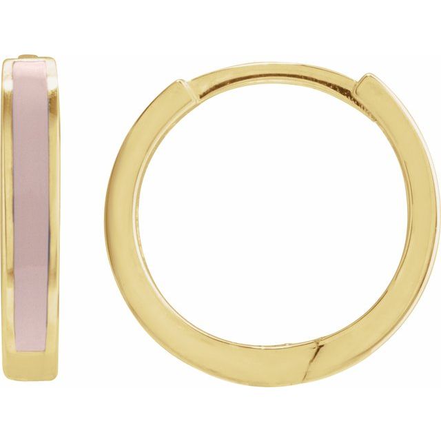14K Pink Enamel Hinged Hoop Earrings