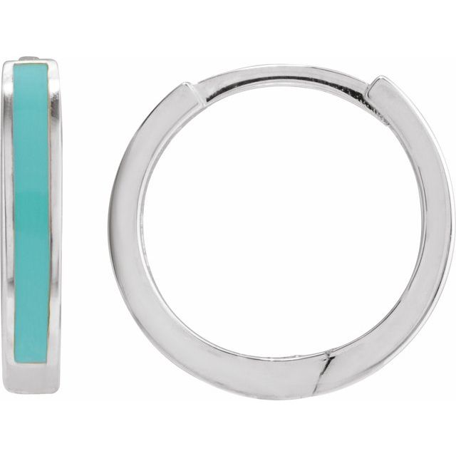 Sterling Silver Turquoise Enamel Hinged Hoop Earrings