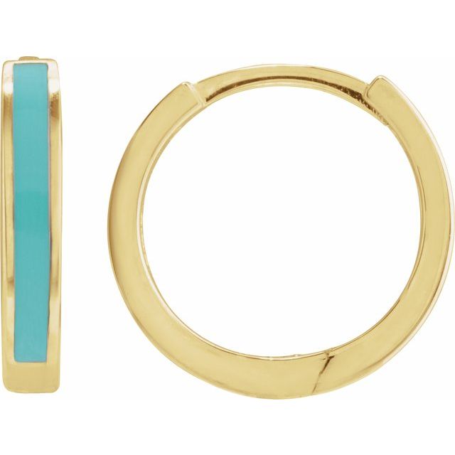 14K Turquoise Enamel Hinged Hoop Earrings