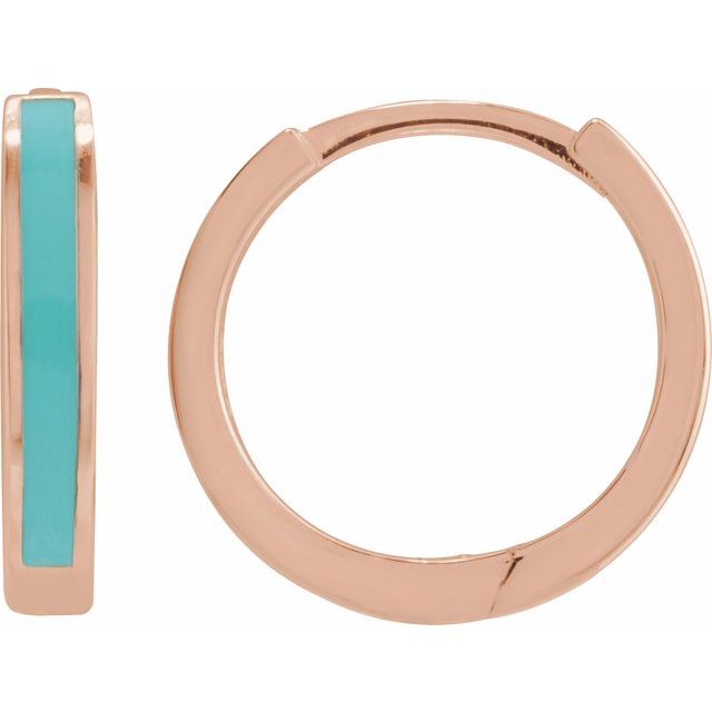 14K Turquoise Enamel Hinged Hoop Earrings
