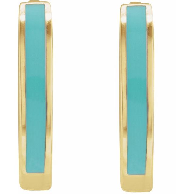 14K Turquoise Enamel Hinged Hoop Earrings