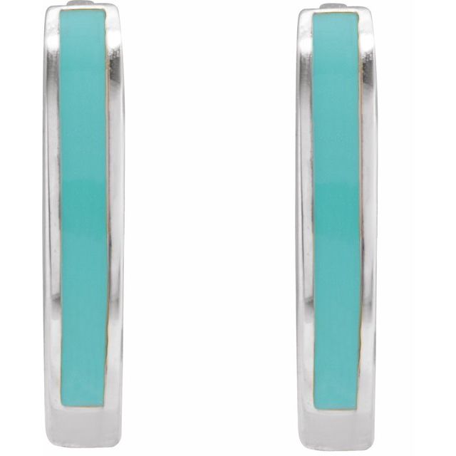 Sterling Silver Turquoise Enamel Hinged Hoop Earrings