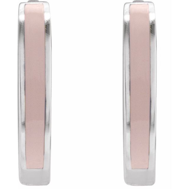 Sterling Silver Pink Enamel Hinged Hoop Earrings