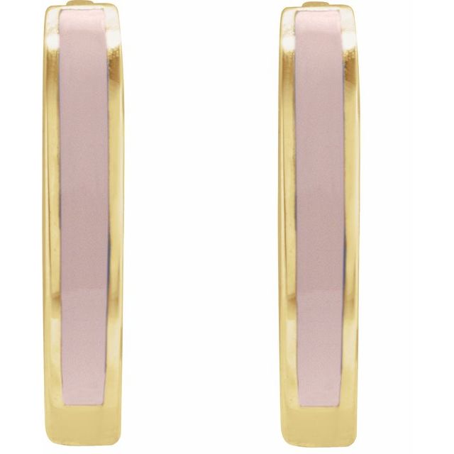 14K Pink Enamel Hinged Hoop Earrings