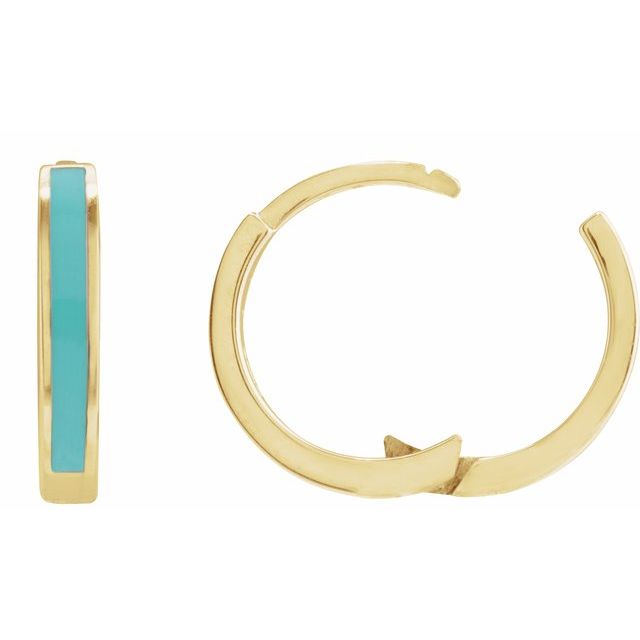 14K Turquoise Enamel Hinged Hoop Earrings