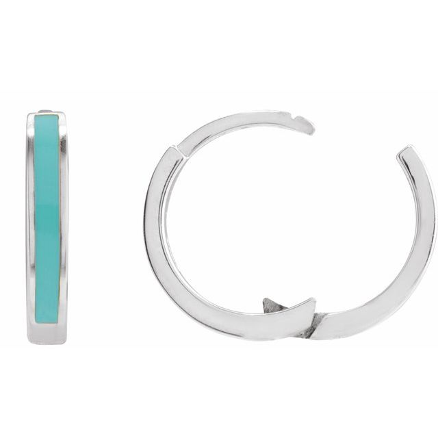 Sterling Silver Turquoise Enamel Hinged Hoop Earrings