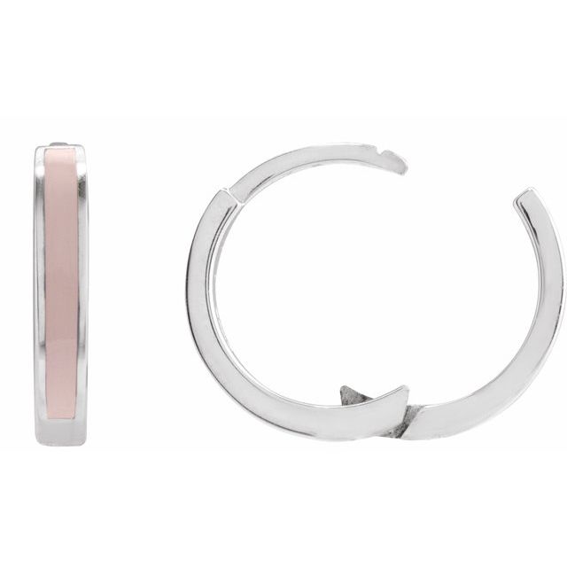 Sterling Silver Pink Enamel Hinged Hoop Earrings