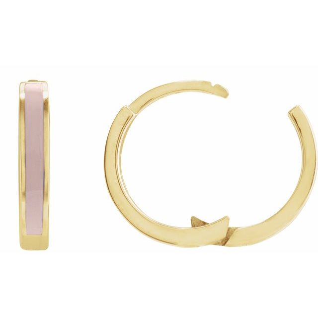 14K Pink Enamel Hinged Hoop Earrings