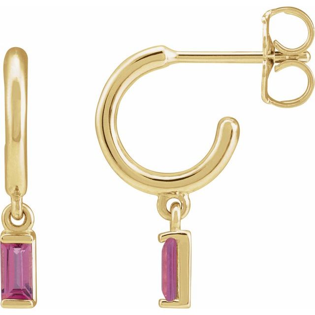 14K Natural Pink Tourmaline Hoop Earrings