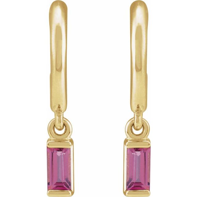 14K Natural Pink Tourmaline Hoop Earrings