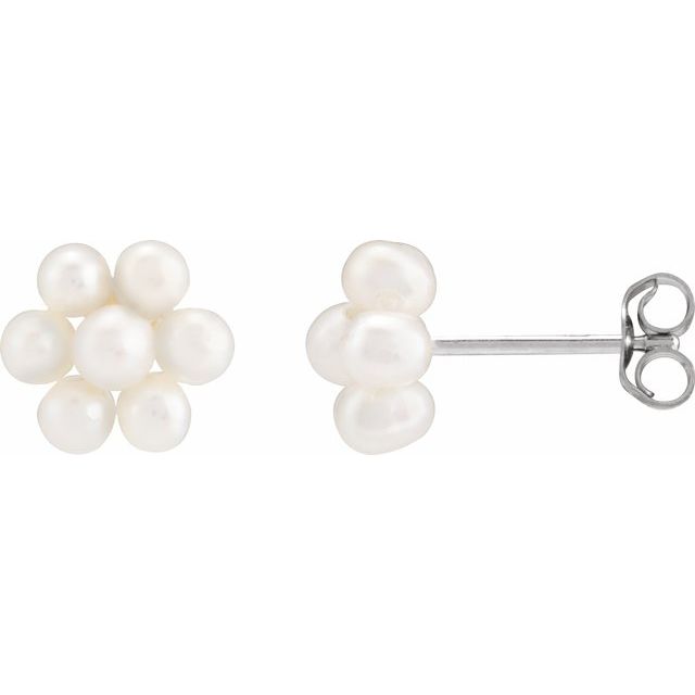 14K Cultured Freshwater Pearl Flower Earrings