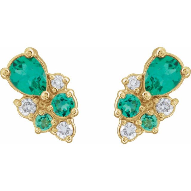 14K Lab-Grown Emerald & .07 CTW Lab-Grown Diamond Cluster Earrings