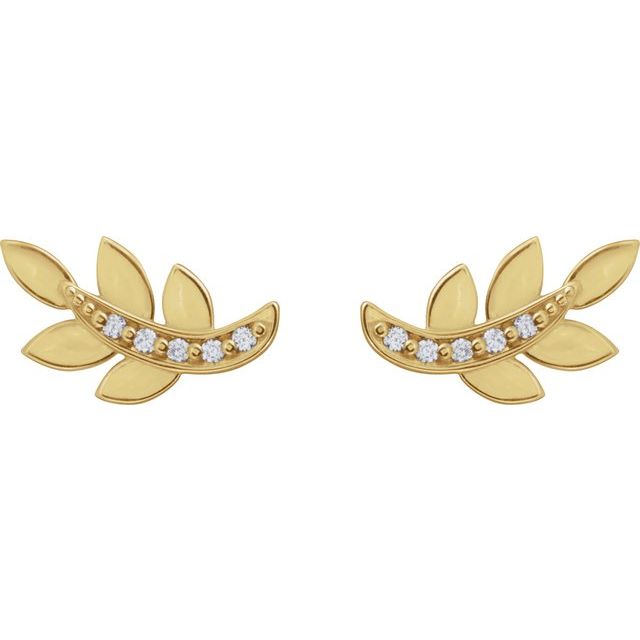 14K .07 CTW Natural Diamond Leaf Earrings