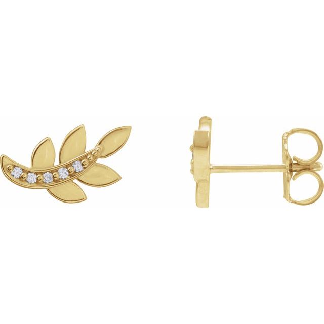 14K .07 CTW Natural Diamond Leaf Earrings