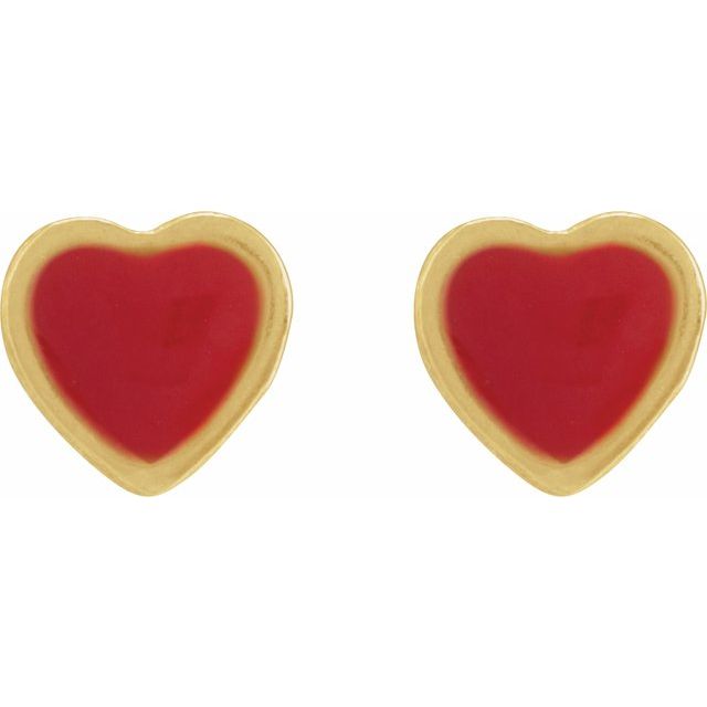 24K Gold-Plated Stainless Steel Red Enamel Heart Inverness® Piercing Earrings