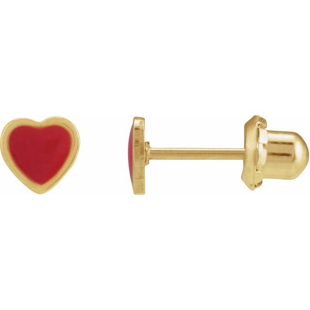 24K Gold-Plated Stainless Steel Red Enamel Heart Inverness® Piercing Earrings