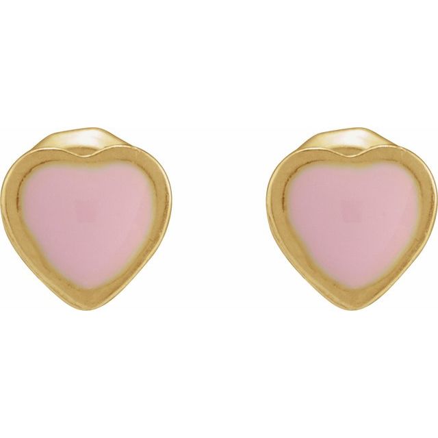 24K Gold-Plated Stainless Steel Pink Enamel Heart Inverness® Piercing Earrings