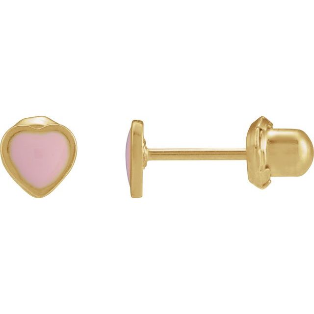 24K Gold-Plated Stainless Steel Pink Enamel Heart Inverness® Piercing Earrings