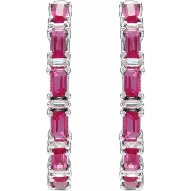 14K Natural Ruby & 1 1/4 Natural Diamond Hoop Earrings