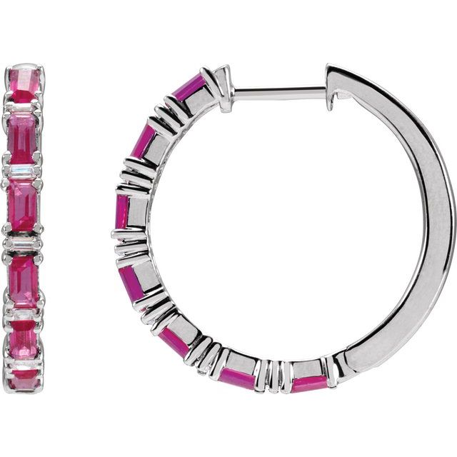 14K Natural Ruby & 1 1/4 Natural Diamond Hoop Earrings