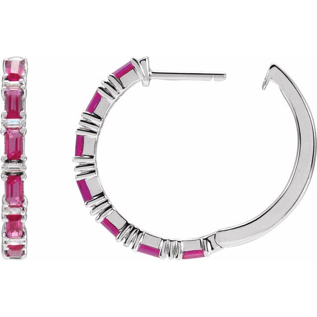 14K Natural Ruby & 1 1/4 Natural Diamond Hoop Earrings