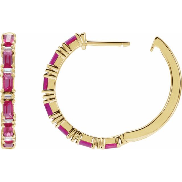 14K Natural Ruby & 1 1/4 Natural Diamond Hoop Earrings