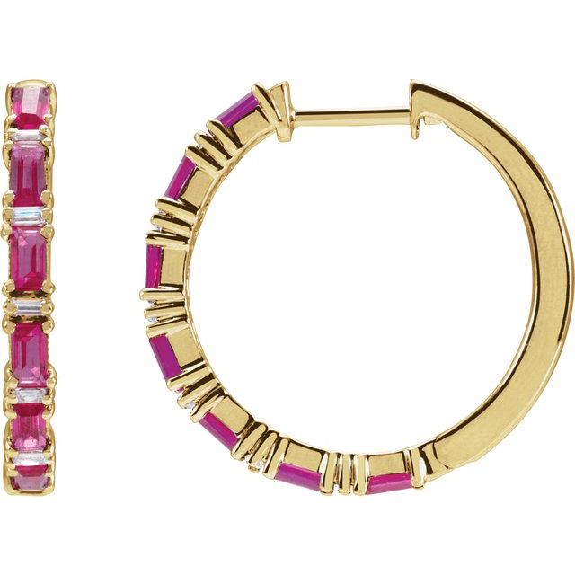 14K Natural Ruby & 1 1/4 Natural Diamond Hoop Earrings