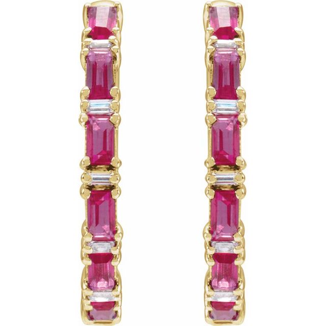 14K Natural Ruby & 1 1/4 Natural Diamond Hoop Earrings