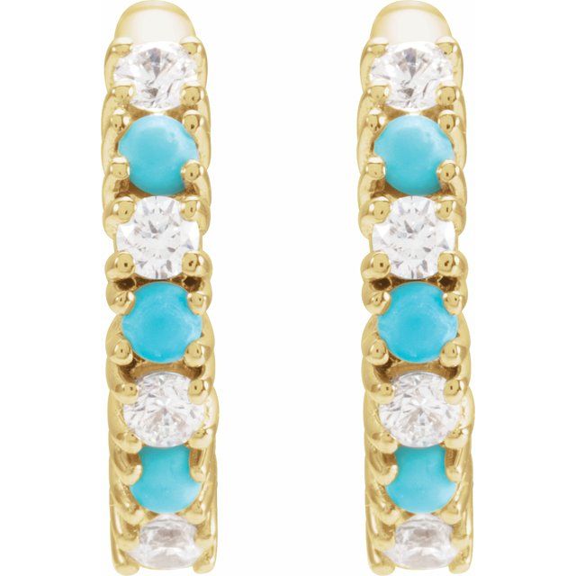 14K Natural Turquoise & 1/3 CTW Natural Diamond Hoop Earrings