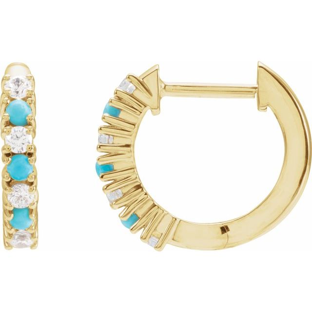 14K Natural Turquoise & 1/6 CTW Natural Diamond Hoop Earring
