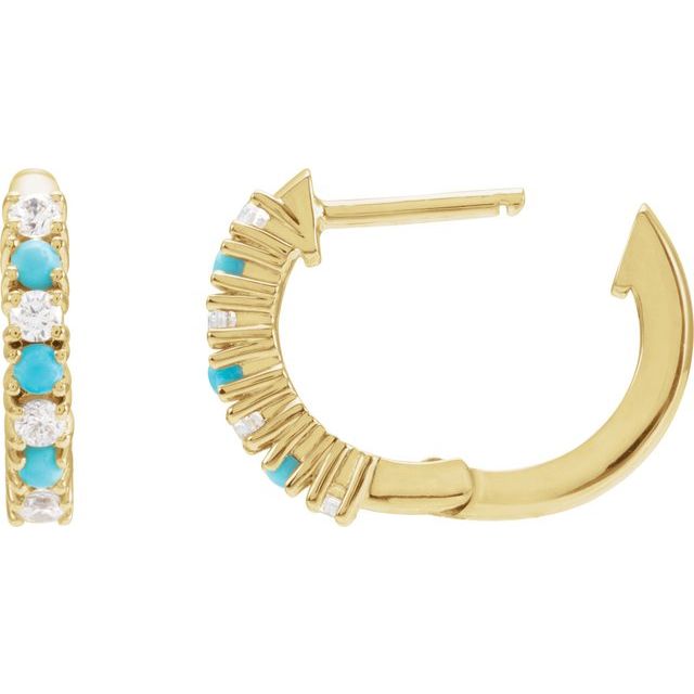 14K Natural Turquoise & 1/6 CTW Natural Diamond Hoop Earring