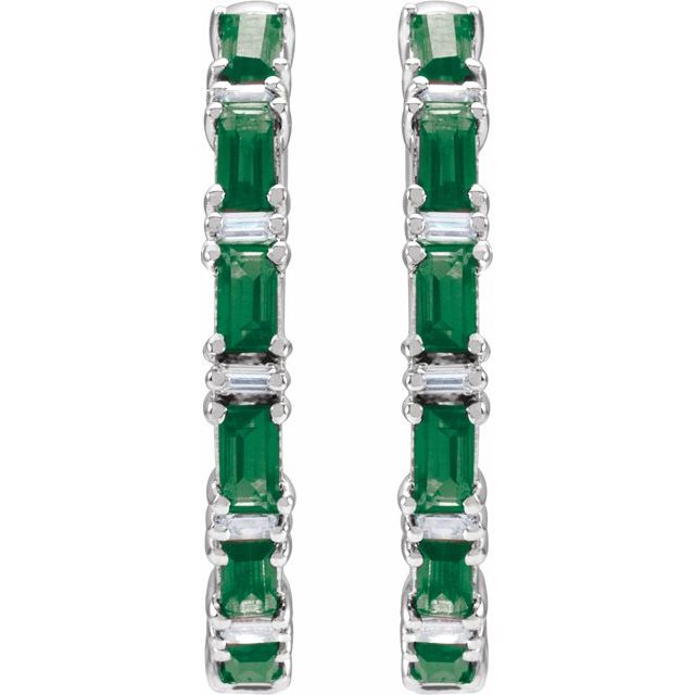 14K Natural Emerald & 1 1/4 CTW Natural Diamond Hoop Earrings
