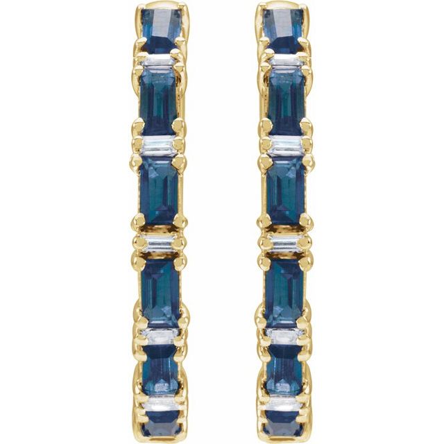 14K Natural Blue Sapphire & 1 1/4 CTW Natural Diamond Hoop Earrings
