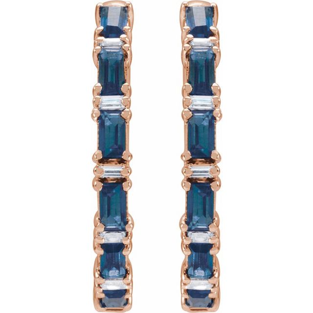 14K Natural Blue Sapphire & 1 1/4 CTW Natural Diamond Hoop Earrings