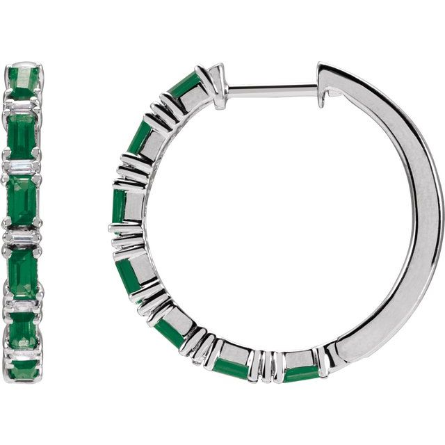 14K Natural Emerald & 1 1/4 CTW Natural Diamond Hoop Earrings