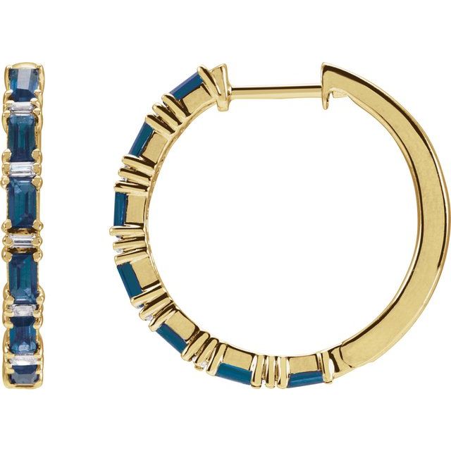 14K Natural Blue Sapphire & 1 1/4 CTW Natural Diamond Hoop Earrings