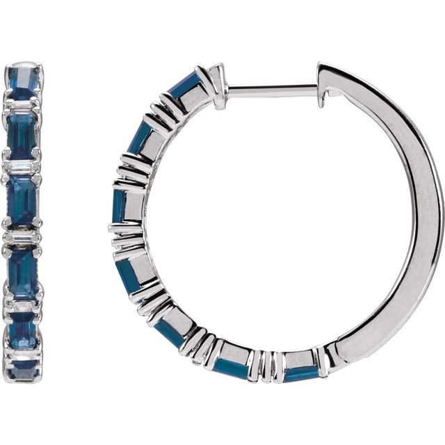 14K Natural Blue Sapphire & 1 1/4 CTW Natural Diamond Hoop Earrings