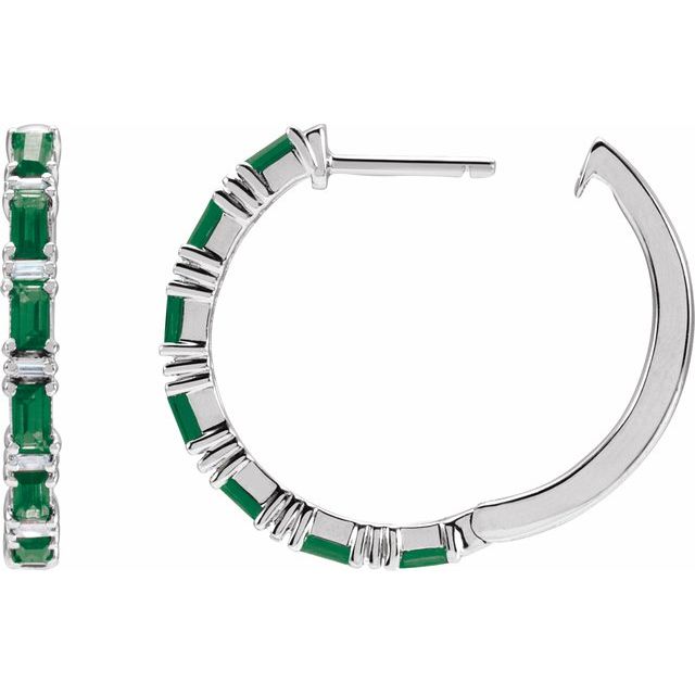 14K Natural Emerald & 1 1/4 CTW Natural Diamond Hoop Earrings