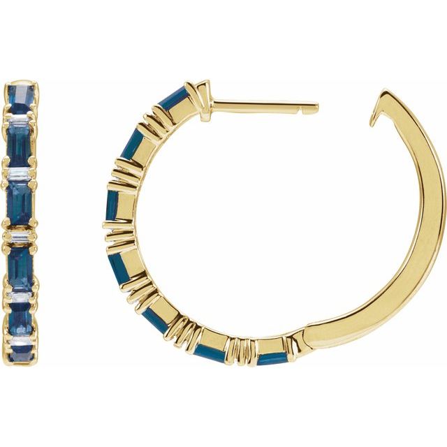 14K Natural Blue Sapphire & 1 1/4 CTW Natural Diamond Hoop Earrings