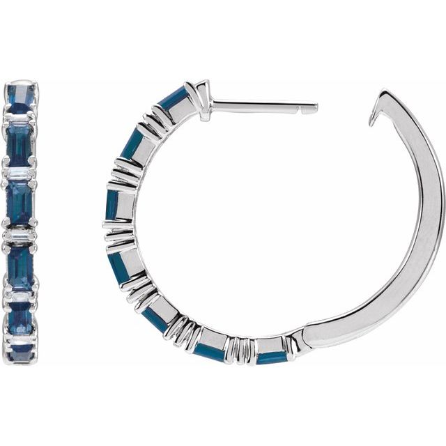 14K Natural Blue Sapphire & 1 1/4 CTW Natural Diamond Hoop Earrings