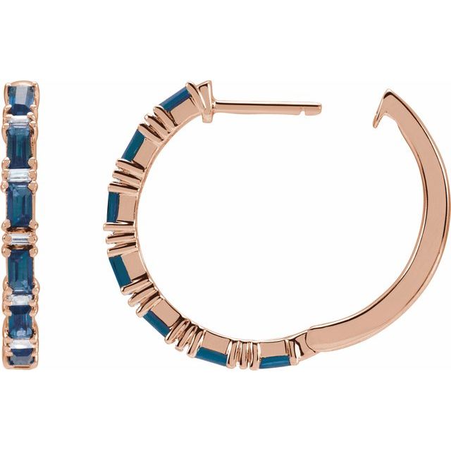 14K Natural Blue Sapphire & 1 1/4 CTW Natural Diamond Hoop Earrings