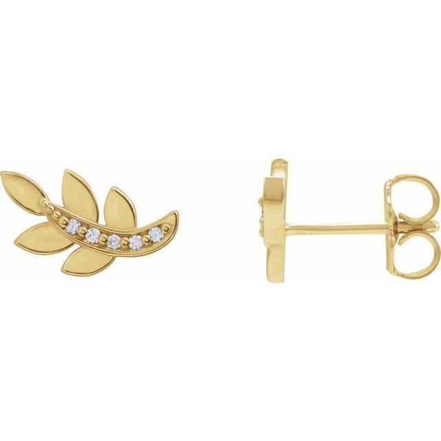 14K .07 CTW Natural Diamond Leaf Earrings