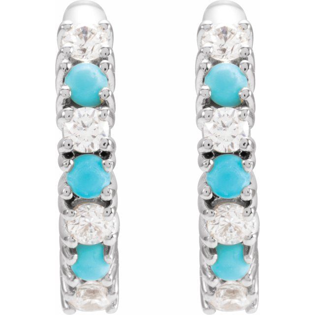 14K Natural Turquoise & 1/3 CTW Natural Diamond Hoop Earrings