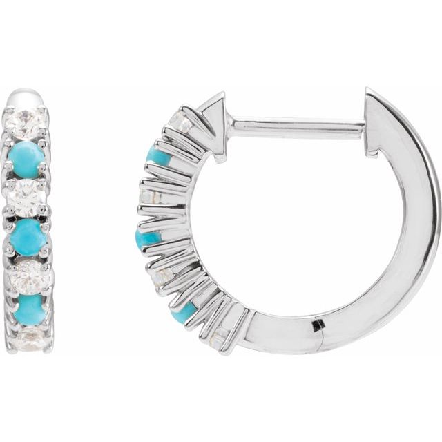 14K Natural Turquoise & 1/3 CTW Natural Diamond Hoop Earrings