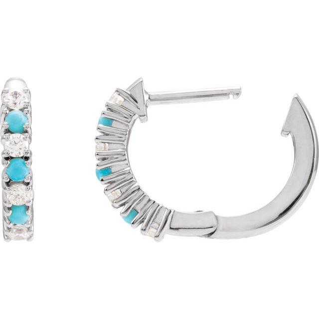 14K Natural Turquoise & 1/3 CTW Natural Diamond Hoop Earrings
