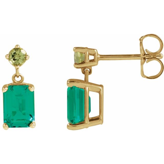 14K Lab-Grown Emerald & Natural Peridot Dangle Earrings