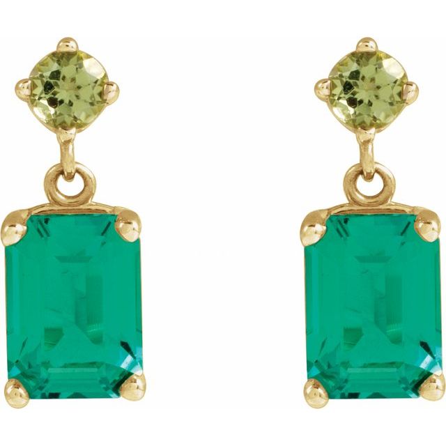 14K Lab-Grown Emerald & Natural Peridot Dangle Earrings