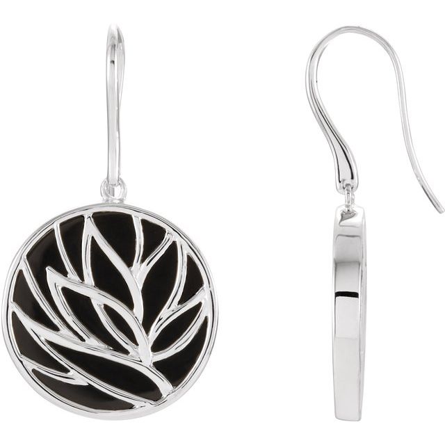 Sterling Silver Natural Black Onyx Floral Earrings