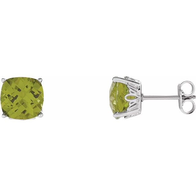 14K Cushion Natural Peridot Earrings